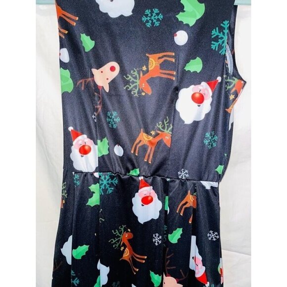 Unbranded Women's Christmas Holiday Dress Santa Reindeer Fun Size Small Pockets - Picture 2 of 5